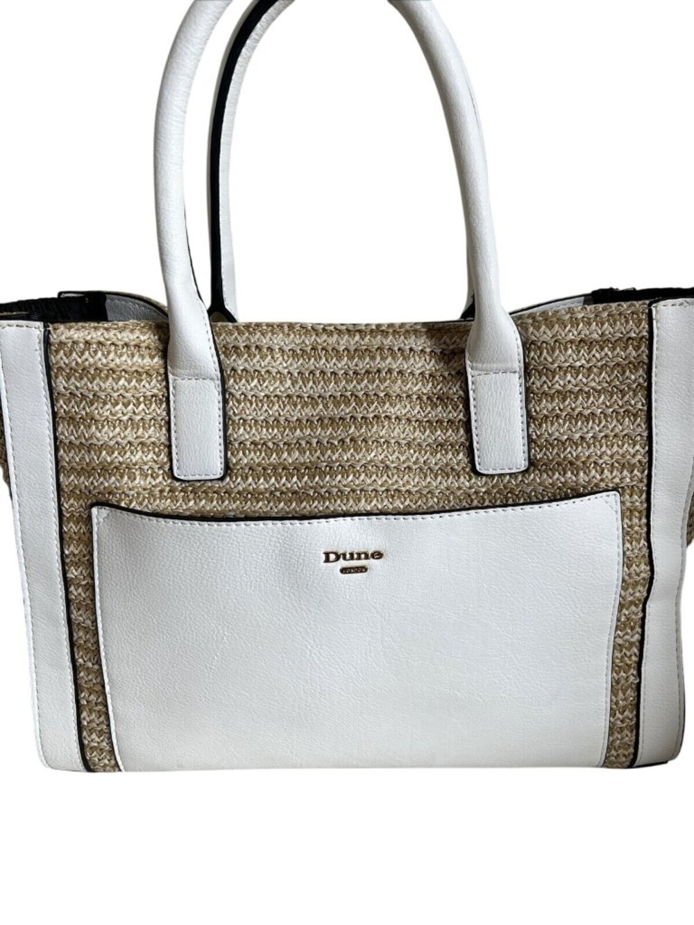 Dune London Straw & Faux White Leather Tote Bag